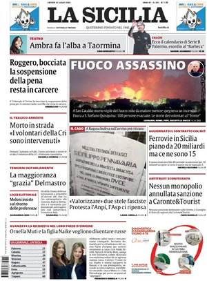 Prima pagina La Sicilia di oggi - Quotidiano regionale