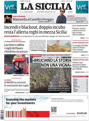 Prima pagina La Sicilia di oggi - Quotidiano regionale