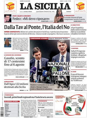 Prima pagina La Sicilia di oggi - Quotidiano regionale