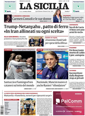 Prima pagina La Sicilia di oggi - Quotidiano regionale