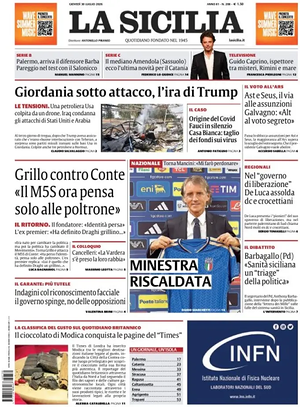 Prima pagina La Sicilia di oggi - Quotidiano regionale
