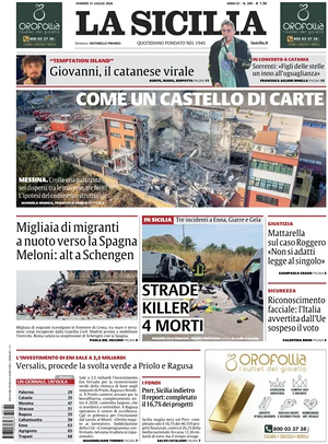 Prima pagina La Sicilia di oggi - Quotidiano regionale