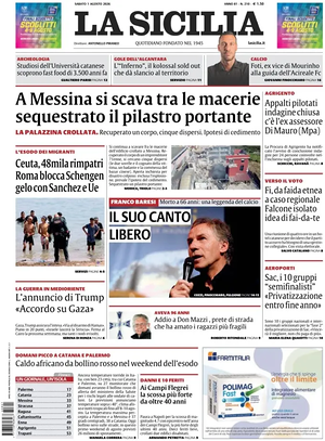 Prima pagina La Sicilia di oggi - Quotidiano regionale
