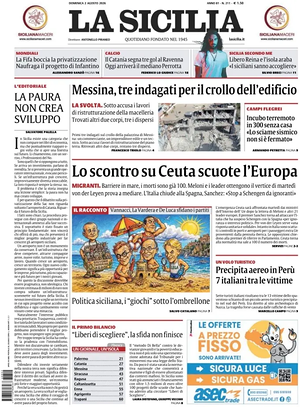 Prima pagina La Sicilia di oggi - Quotidiano regionale