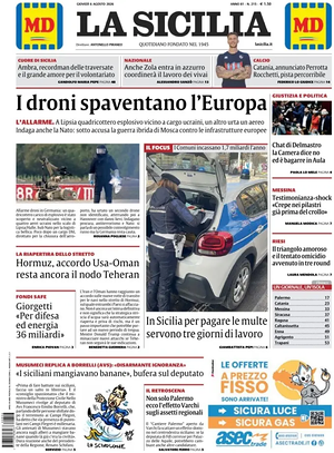 Prima pagina La Sicilia di oggi - Quotidiano regionale