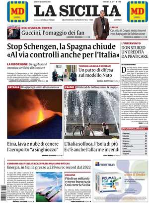 Prima pagina La Sicilia di oggi - Quotidiano regionale
