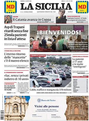 Prima pagina La Sicilia di oggi - Quotidiano regionale