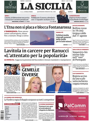 Prima pagina La Sicilia di oggi - Quotidiano regionale