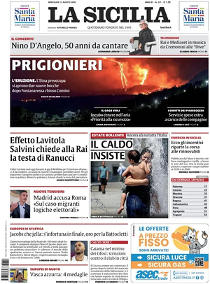 Prima pagina La Sicilia di oggi - Quotidiano regionale