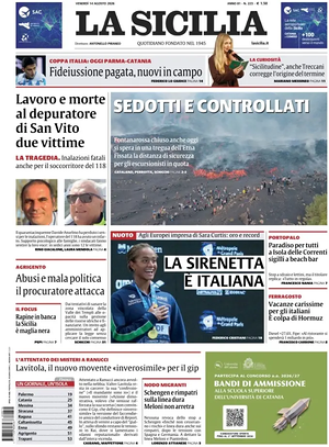 Prima pagina La Sicilia di oggi - Quotidiano regionale