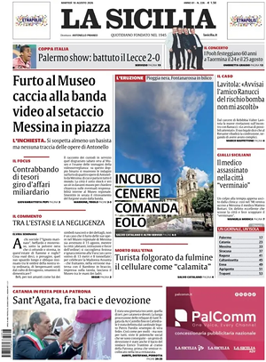 Prima pagina La Sicilia di oggi - Quotidiano regionale