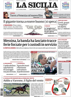 Prima pagina La Sicilia di oggi - Quotidiano regionale