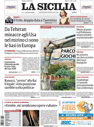 Prima pagina La Sicilia di oggi - Quotidiano regionale