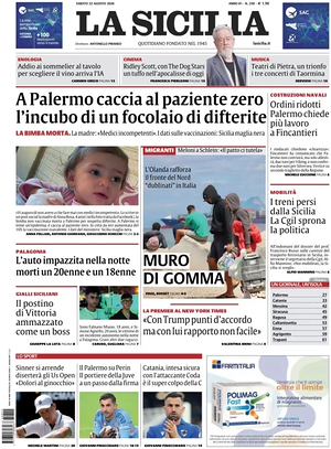 Prima pagina La Sicilia di oggi - Quotidiano regionale