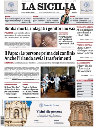 Prima pagina La Sicilia di oggi - Quotidiano regionale