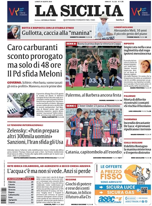 Prima pagina La Sicilia di oggi - Quotidiano regionale