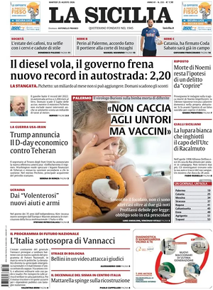 Prima pagina La Sicilia di oggi - Quotidiano regionale