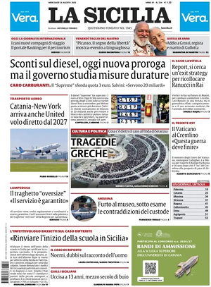Prima pagina La Sicilia di oggi - Quotidiano regionale