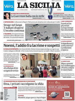 Prima pagina La Sicilia di oggi - Quotidiano regionale