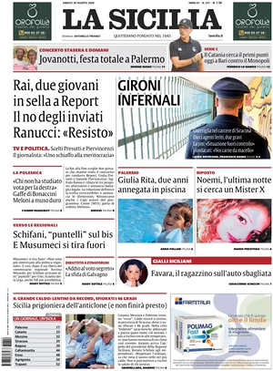 Prima pagina La Sicilia di oggi - Quotidiano regionale