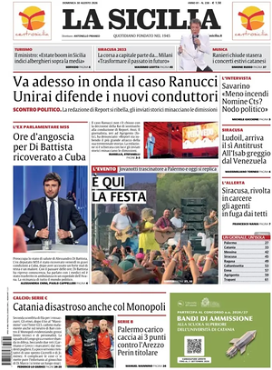 Prima pagina La Sicilia di oggi - Quotidiano regionale