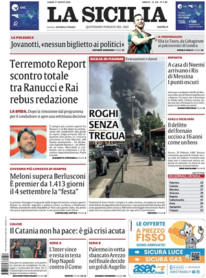 Prima pagina La Sicilia di oggi - Quotidiano regionale