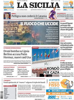 Prima pagina La Sicilia di oggi - Quotidiano regionale