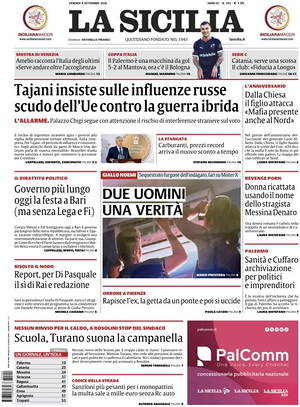 Prima pagina La Sicilia di oggi - Quotidiano regionale