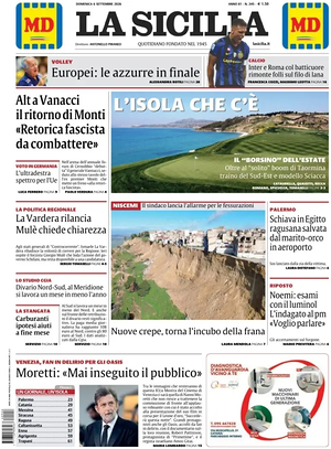 Prima pagina La Sicilia di oggi - Quotidiano regionale