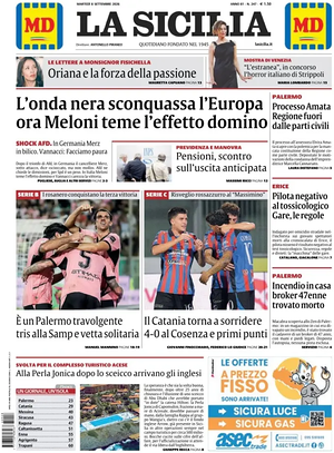 Prima pagina La Sicilia di oggi - Quotidiano regionale