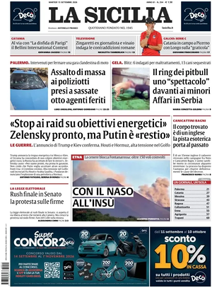 Prima pagina La Sicilia di oggi - Quotidiano regionale