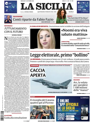 Prima pagina La Sicilia di oggi - Quotidiano regionale