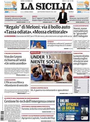 Prima pagina La Sicilia di oggi - Quotidiano regionale