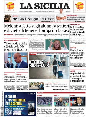 Prima pagina La Sicilia di oggi - Quotidiano regionale