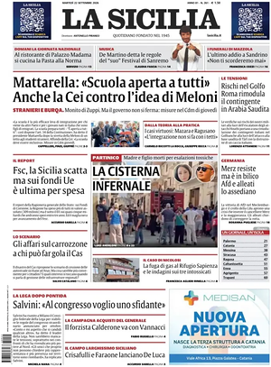 Prima pagina La Sicilia di oggi - Quotidiano regionale