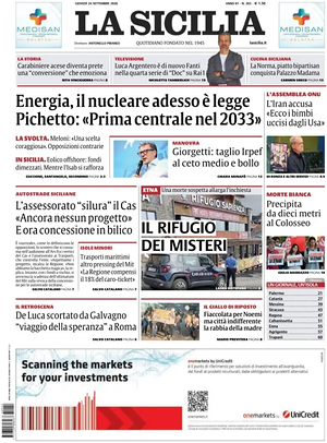 Prima pagina La Sicilia di oggi - Quotidiano regionale