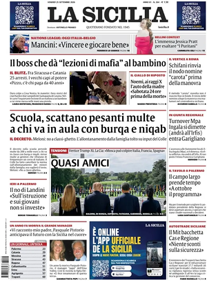 Prima pagina La Sicilia di oggi - Quotidiano regionale