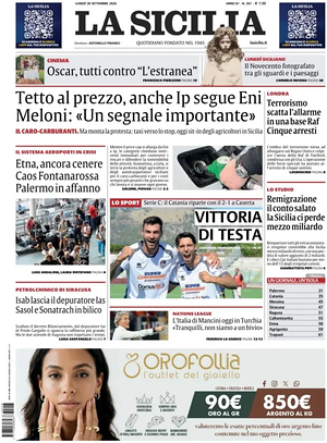 Prima pagina La Sicilia di oggi - Quotidiano regionale