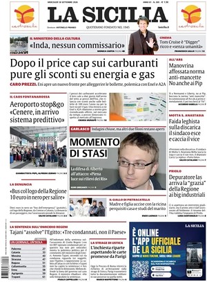 Prima pagina La Sicilia di oggi - Quotidiano regionale