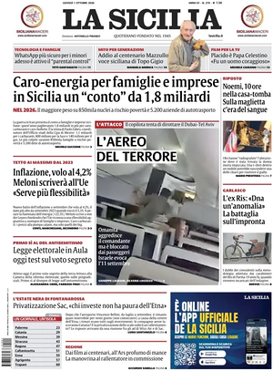 Prima pagina La Sicilia di oggi - Quotidiano regionale