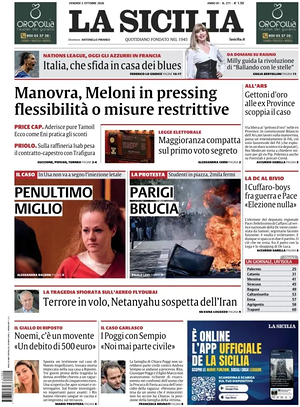 Prima pagina La Sicilia di oggi - Quotidiano regionale