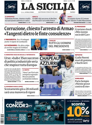 Prima pagina La Sicilia di oggi - Quotidiano regionale