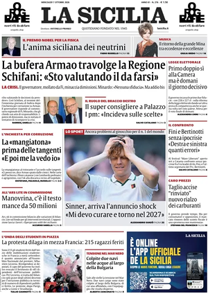 Prima pagina La Sicilia di oggi - Quotidiano regionale