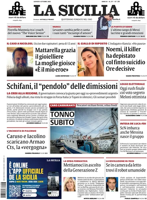 Prima pagina La Sicilia di oggi - Quotidiano regionale