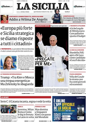 Prima pagina La Sicilia di oggi - Quotidiano regionale