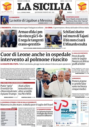 Prima pagina La Sicilia di oggi - Quotidiano regionale