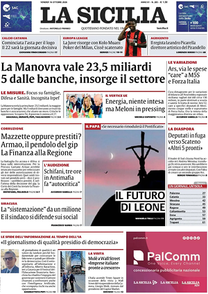 Prima pagina La Sicilia di oggi - Quotidiano regionale