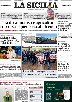 Prima pagina La Sicilia di oggi - Quotidiano regionale