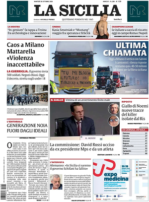 Prima pagina La Sicilia di oggi - Quotidiano regionale