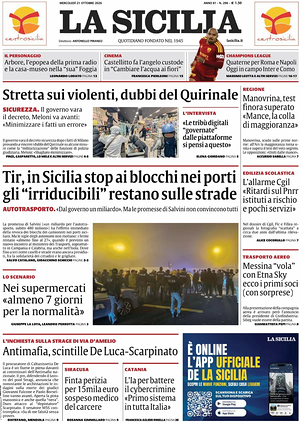 Prima pagina La Sicilia di oggi - Quotidiano regionale